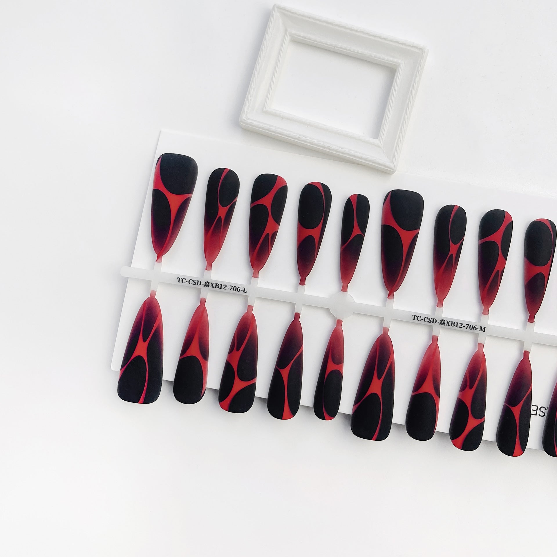 Extra Long Red and Black Flame Waves Press On Nails Abstract Gothic Design Glossy or Matte