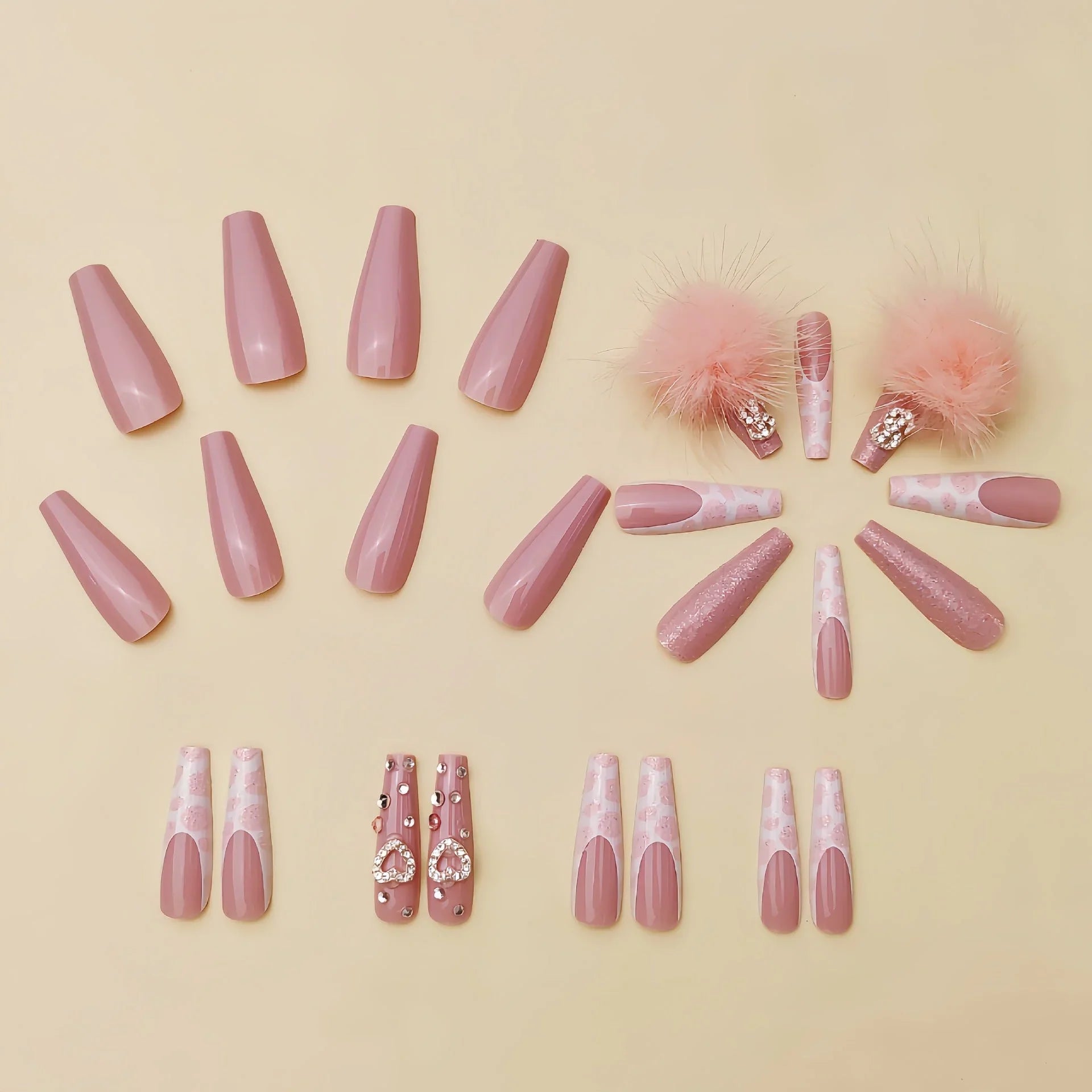 Cotton Candy Diamond Extra Long Ballerina Press On Nails with Rhinestones & Fluffy Charms Sage & Shimmer Beauty