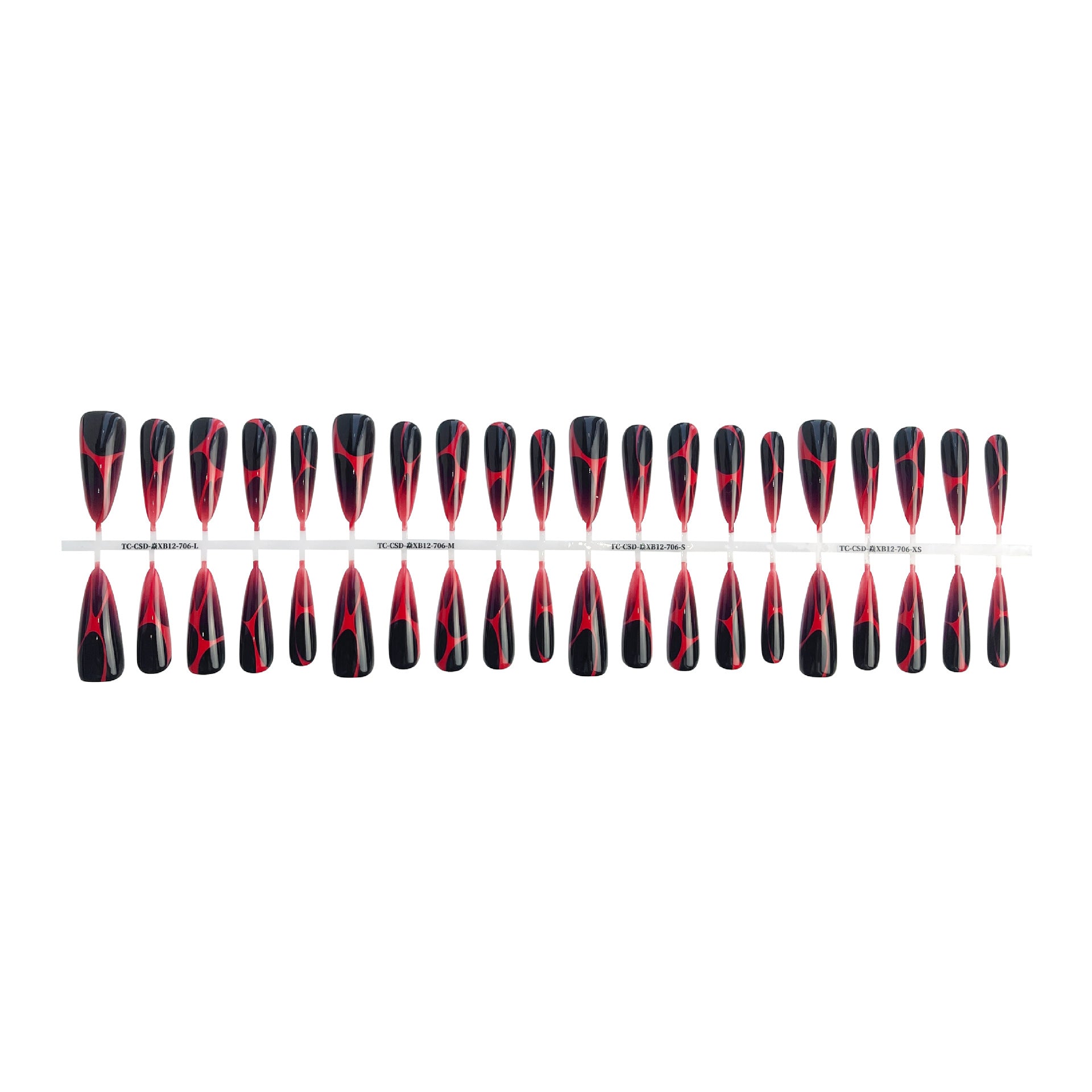 Extra Long Red and Black Flame Waves Press On Nails Abstract Gothic Design Glossy or Matte