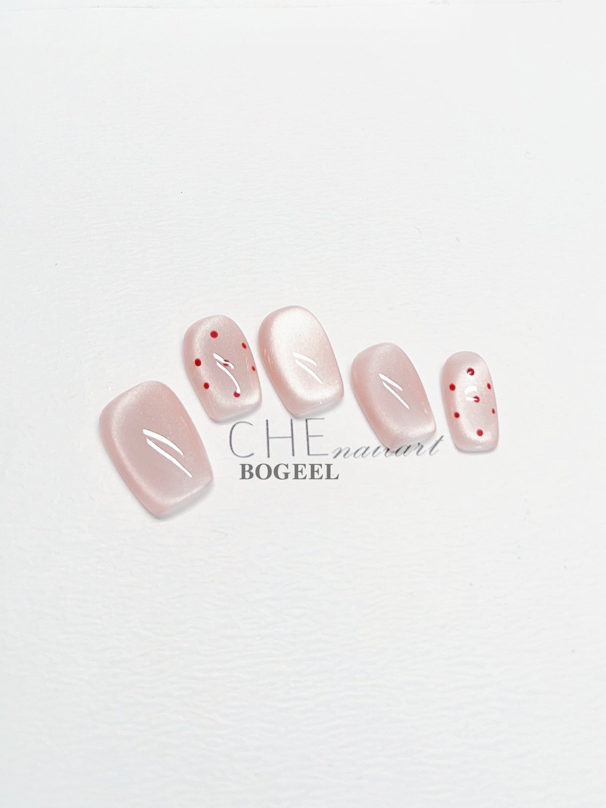 Short Square Jelly Pink Sheer Pearl Press On Nails Sage & Shimmer Beauty