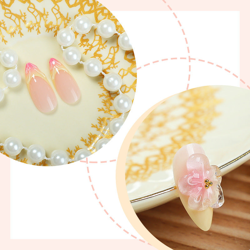 Yellow and Pink Jelly Almond Press On Nails with 3D Floral Accents