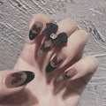 Black French Butterfly Press On Nails Transparent Nude Coffin Set Sage & Shimmer Beauty