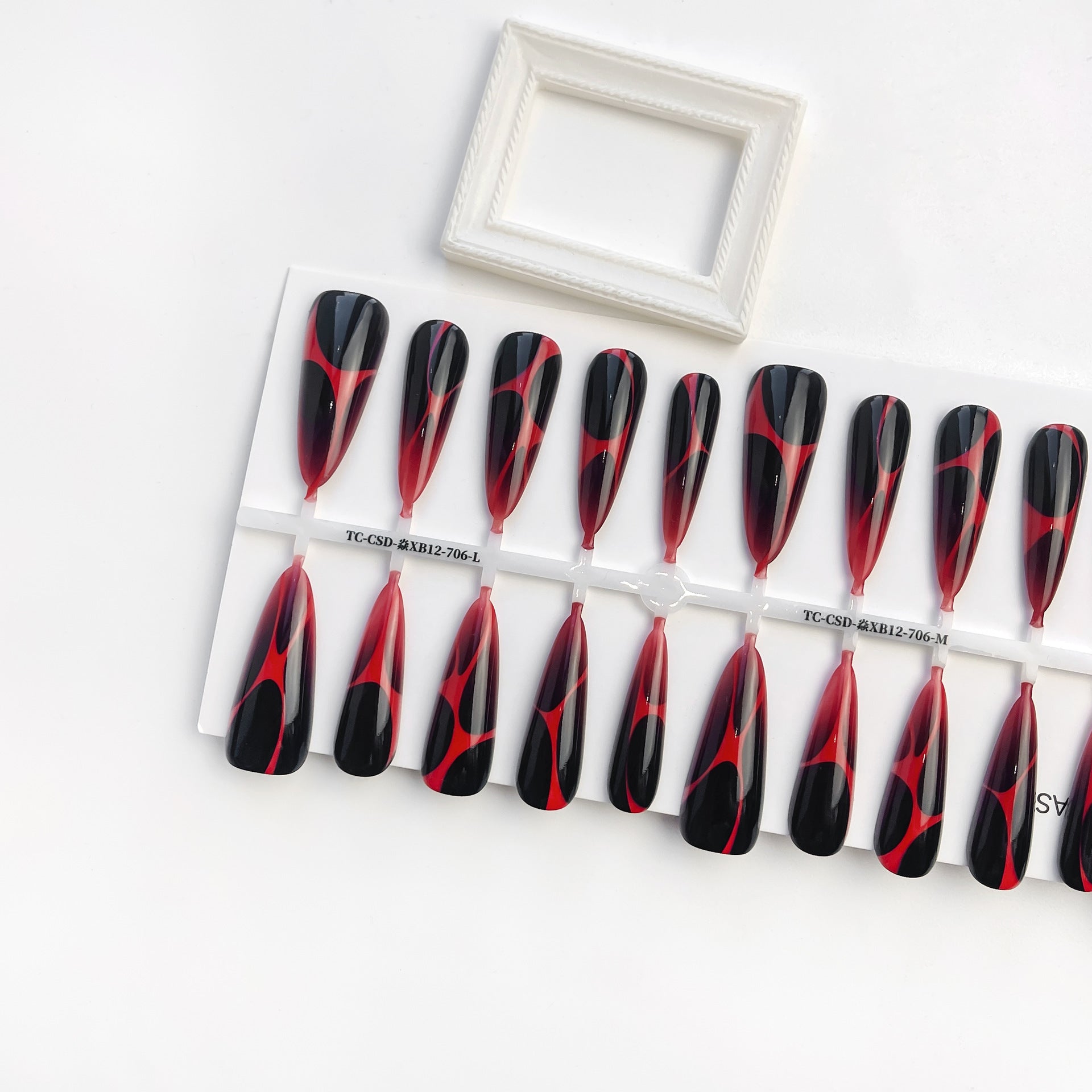 Extra Long Red and Black Flame Waves Press On Nails Abstract Gothic Design Glossy or Matte