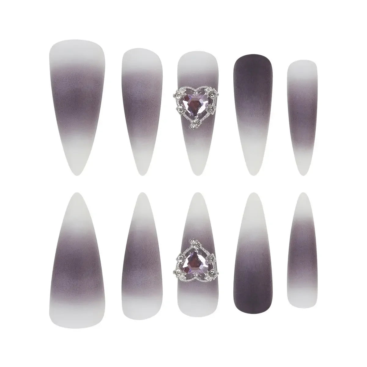 Romantic Vamp Gothic Stiletto Press On Nails Purple Black Gray Gradient Sage & Shimmer Beauty