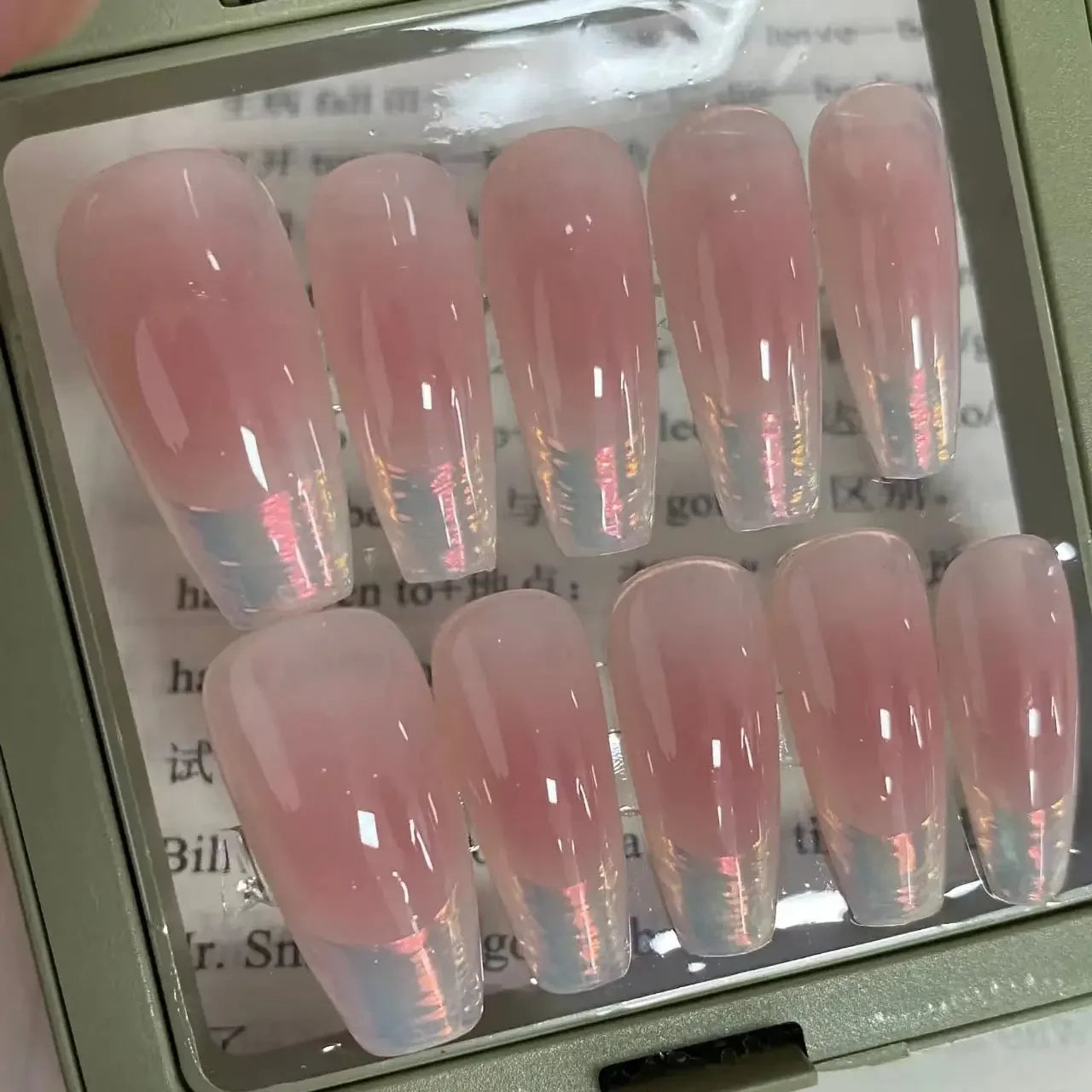 Pink Pearl Iridescent Ballerina Press On Nails Sage & Shimmer Beauty