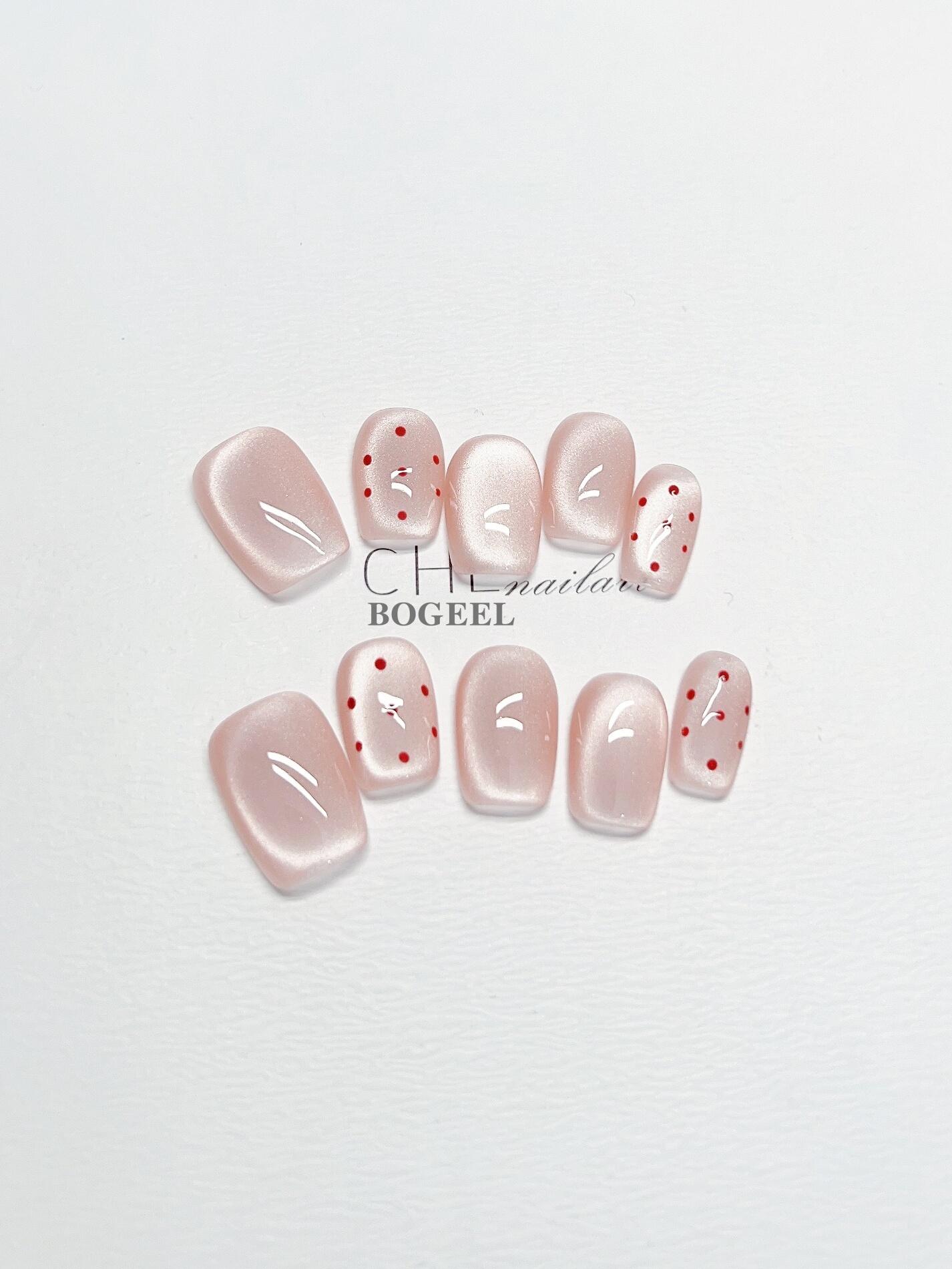 Short Square Jelly Pink Sheer Pearl Press On Nails Sage & Shimmer Beauty