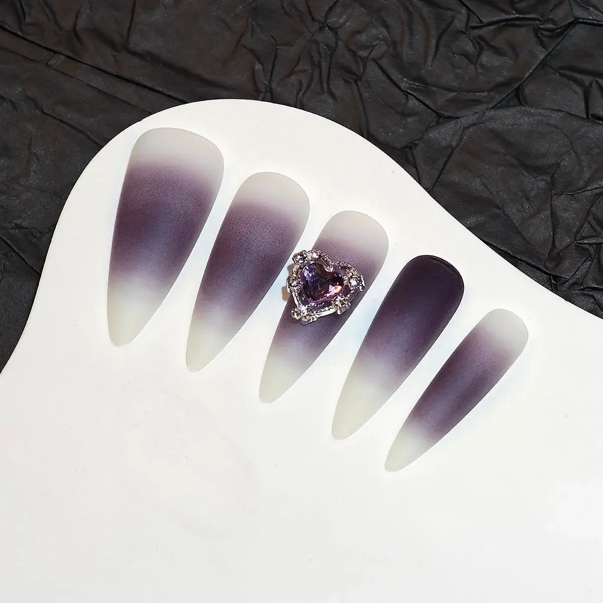 Romantic Vamp Gothic Stiletto Press On Nails Purple Black Gray Gradient Sage & Shimmer Beauty