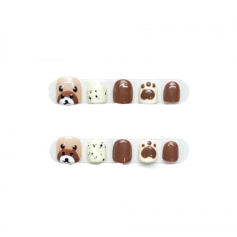 Little Brown Bear Press On Nails Cute Paw Print Short Square Kawaii Set Sage & Shimmer Beauty