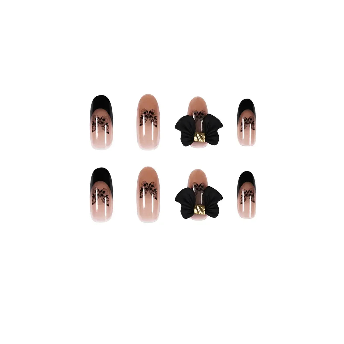 Black French Butterfly Press On Nails Transparent Nude Coffin Set Sage & Shimmer Beauty