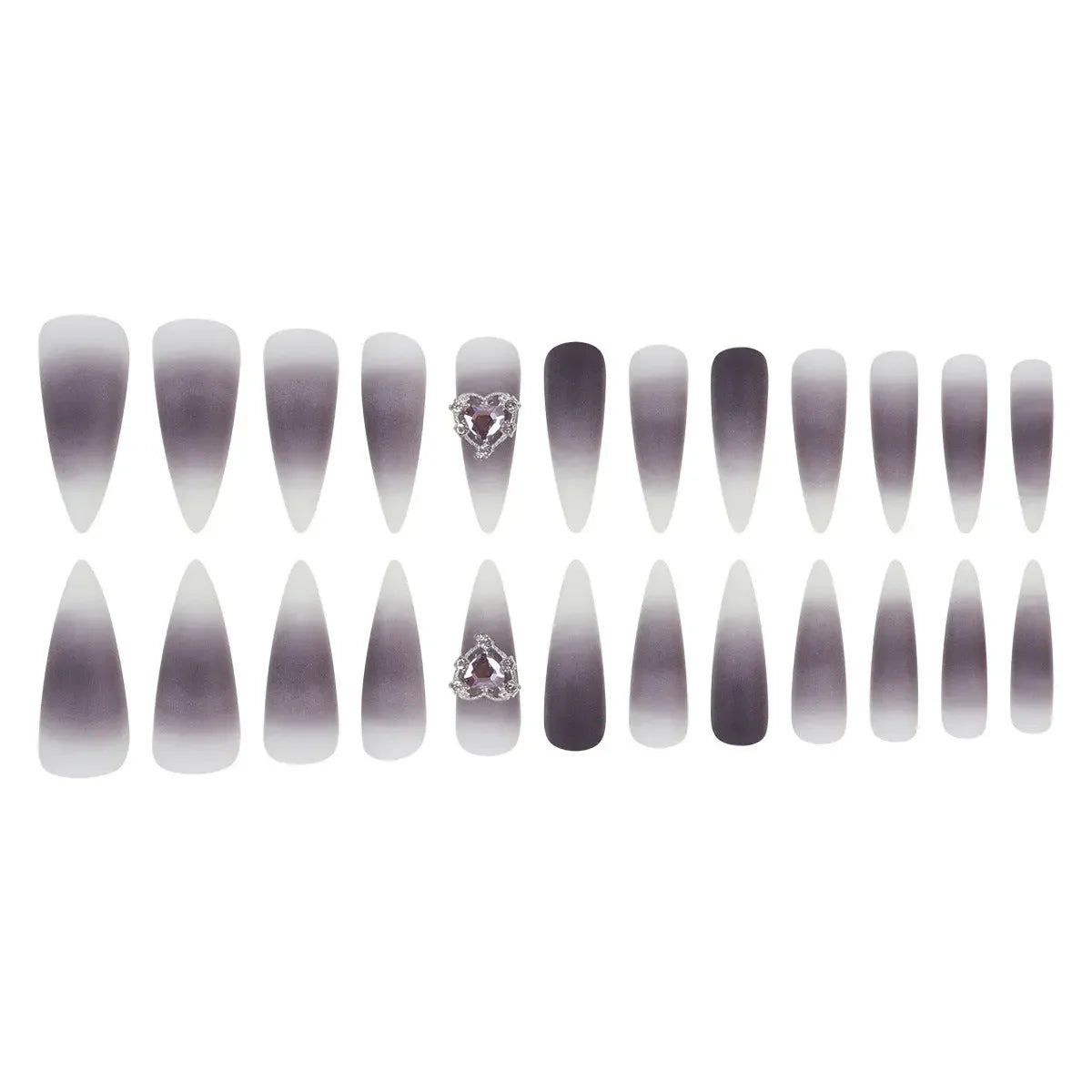 Romantic Vamp Gothic Stiletto Press On Nails Purple Black Gray Gradient Sage & Shimmer Beauty