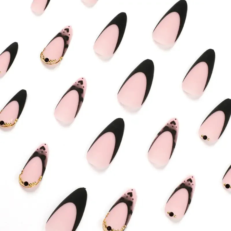 Pink and Black Leopard or Heart Print Stiletto Press On Nails Gold Accents Sage & Shimmer Beauty