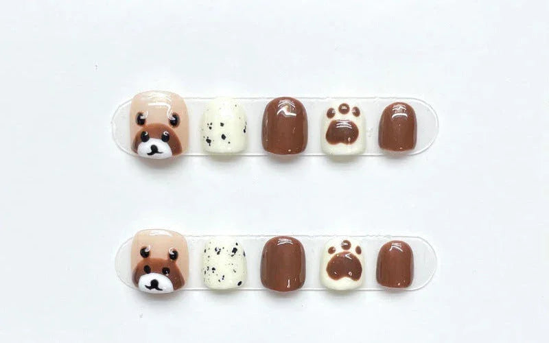 Little Brown Bear Press On Nails Cute Paw Print Short Square Kawaii Set Sage & Shimmer Beauty
